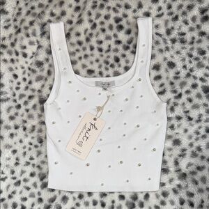 Chic White Tank Top with Pearl Embellishments